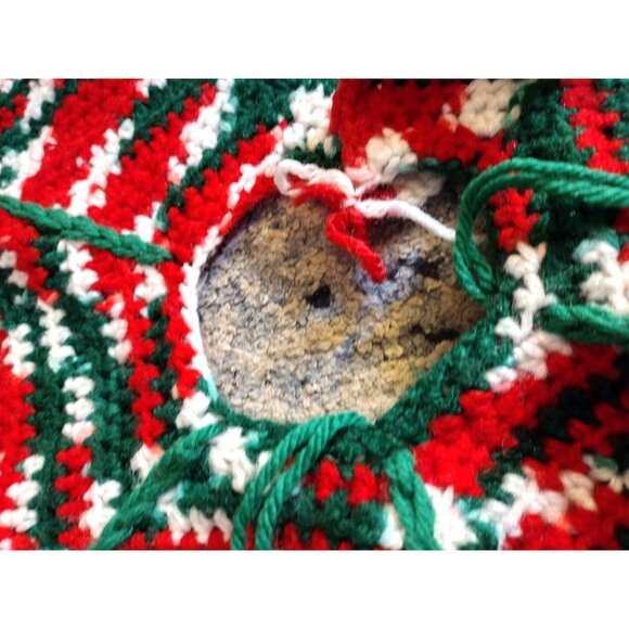 Handmade Christmas Tree Skirt Medium Table Cover Set Crochet Vintage Holiday - Picture 9 of 13